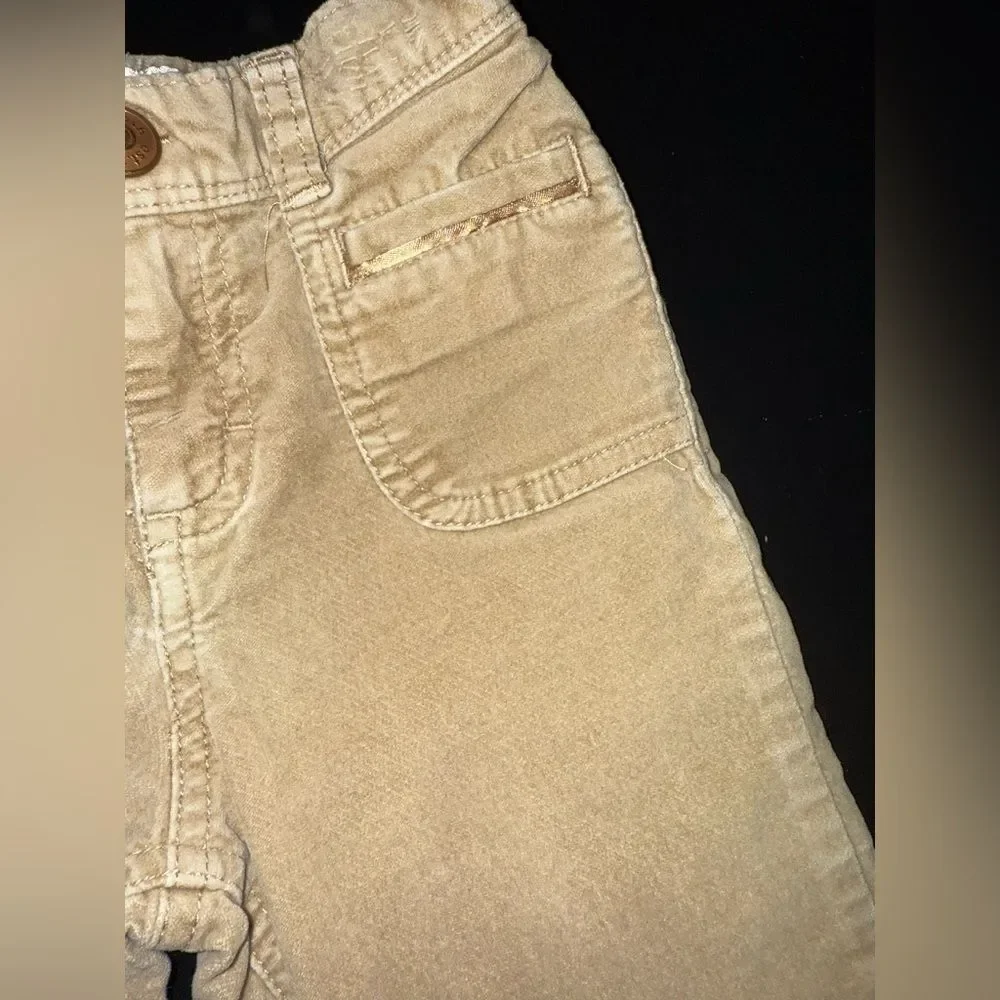 OshKosh B’Gosh VTG Toddler Girl Khaki Velvety  floral Embroidered  Pants 4T GUC
